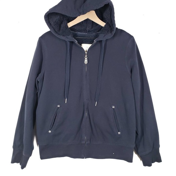 Green Tea Teddy Fleece Lined Full Zip Hooded Sweatshirt‎ Women's L Navy Blue - Picture 1 of 6